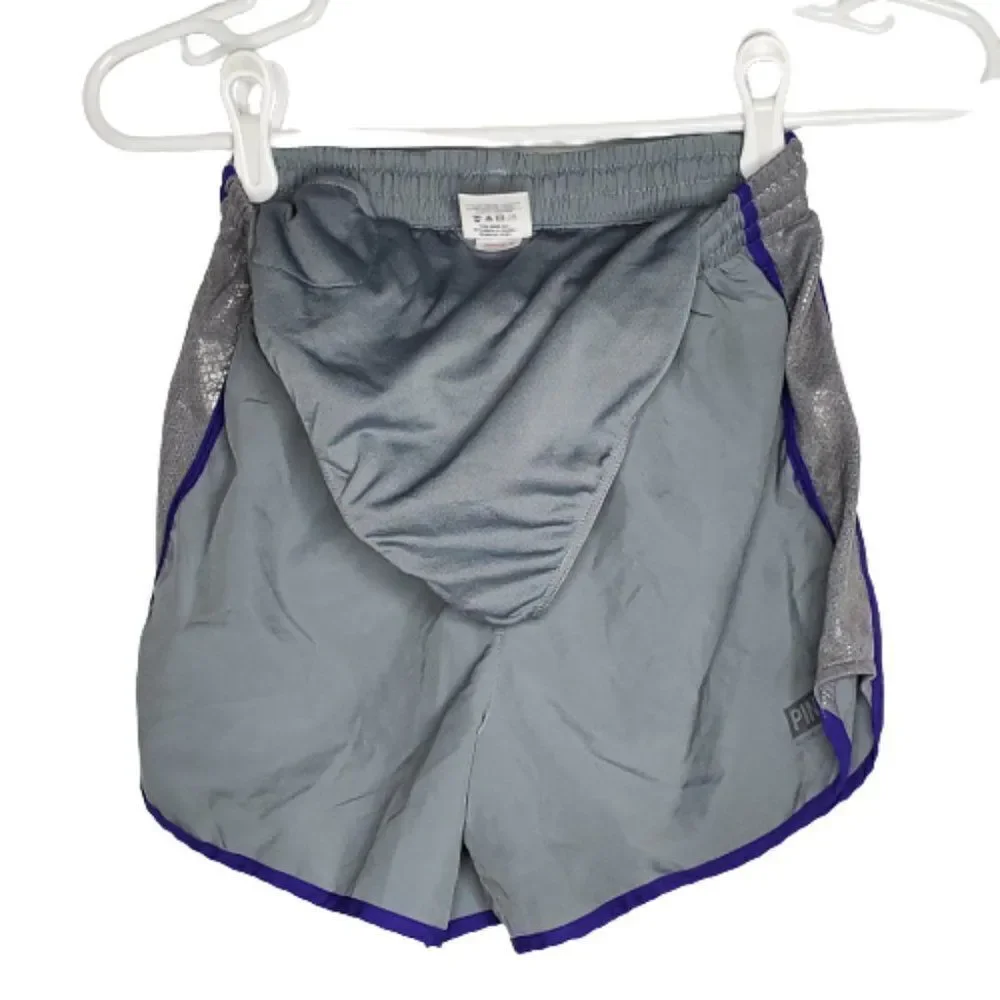 Victoria's Secret PINK Parachute Fully Lined Track Short Gray Silver and Purple‎
